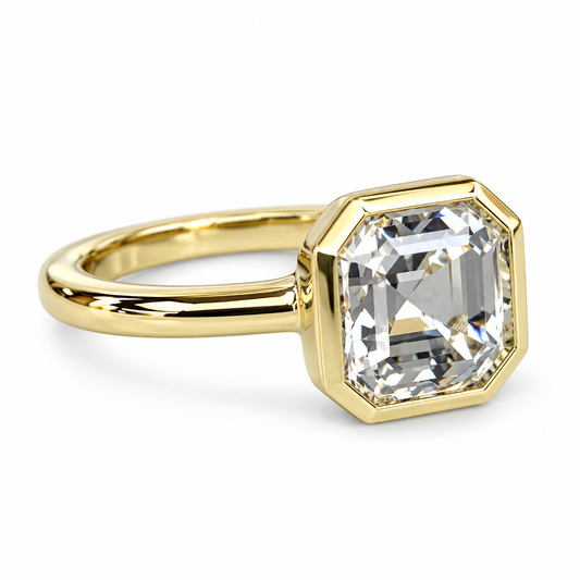 Certified Moissanite Ring, Asscher Cut Moissanite Engagement Ring, Bezel Set Solitaire Ring, Everyday Ring, 14k Gold Ladies Ring