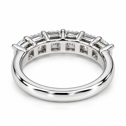 Moissanite Engagement Band / Asscher Cut Wedding Band / Six Stone Ladies Ring / Matching Band / 14k White Gold / #6208