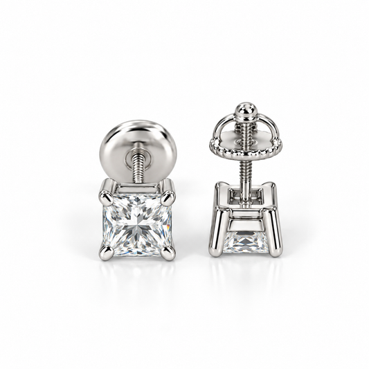Moissanite Earrings, 14K Solid Gold Moissanite Stud Earrings Push Backs, Everyday Earrings Unisex, VVS Moissanite Studs Screw Backs, #7051