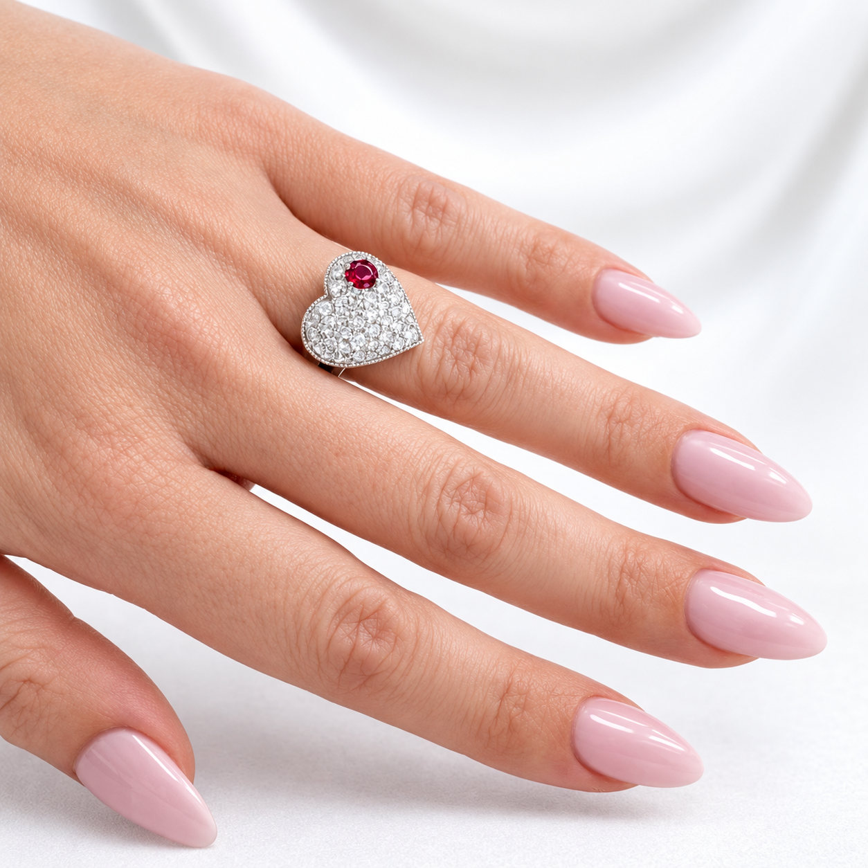 Lab Grown Diamond Heart Ring with Birthstone, Gemstone Accent Heart Ring, Diamond Heart Promise Ring, Romantic Gift for Her #8882