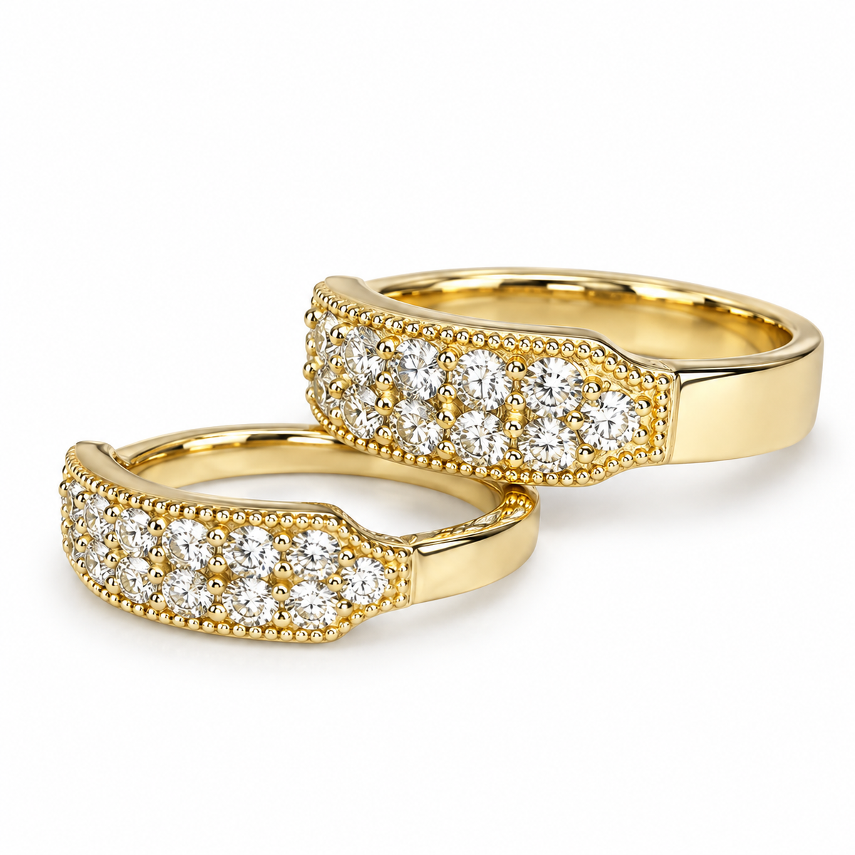 His and Hers wedding band 14k solid gold, two row moissanite wedding band, Unique couples wedding bands, diamond ring half eternity #7928