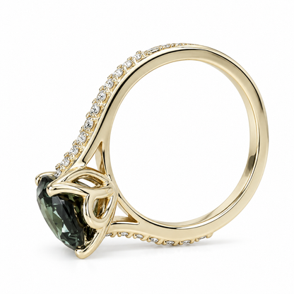 Pear shape olive green sapphire engagement ring 14k white or yellow gold, Unique olive green sapphire wedding anniversary promise ring #7548