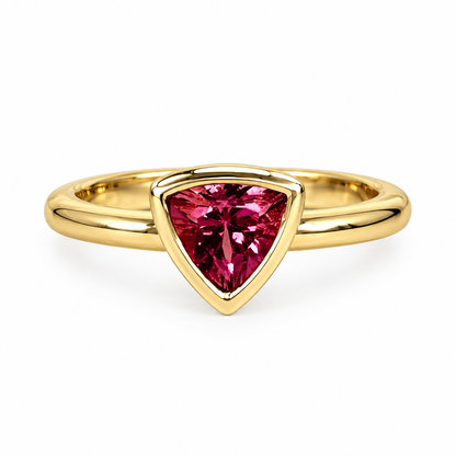 Pink Tourmaline Ring 14k solid gold, Pink Stone Bezel Set Triangle Ladies Ring, Simple Pink Dainty Stacking Ring, Pink Engagement Ring, 5810