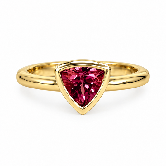 Pink Tourmaline Ring 14k solid gold, Pink Stone Bezel Set Triangle Ladies Ring, Simple Pink Dainty Stacking Ring, Pink Engagement Ring, 5810