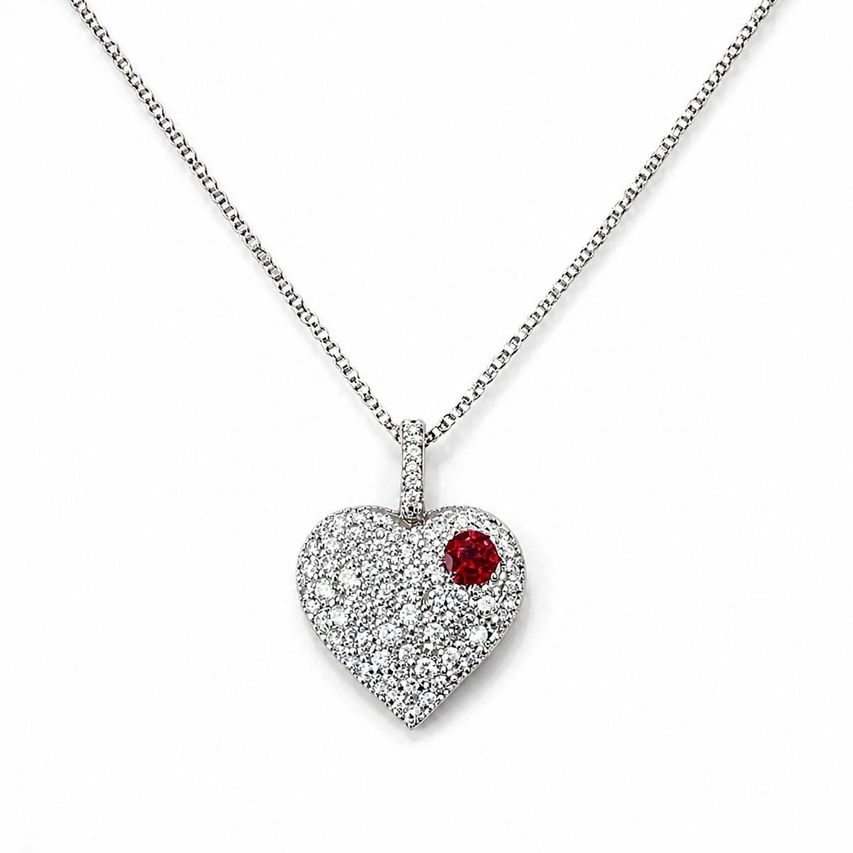 Lab Grown Diamond Heart Pendant With Ruby or Pink Sapphire 14K Solid Gold , Birthstone Heart Pendant , Puffy Heart Necklace #8861