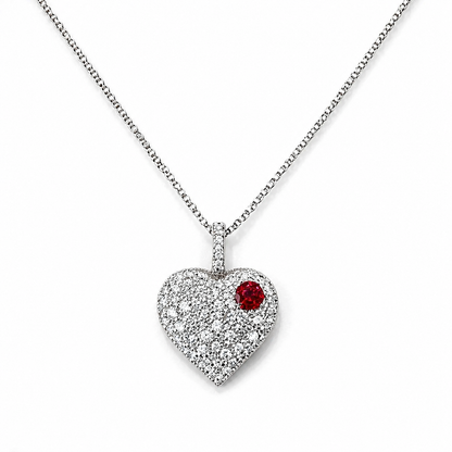 Lab Grown Diamond Heart Pendant With Ruby or Pink Sapphire 14K Solid Gold , Birthstone Heart Pendant , Puffy Heart Necklace #8861