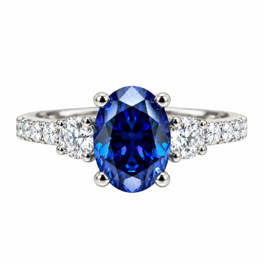 Blue/Grey Moissanite Engagement Ring White Gold, Unique Blue Moissanite Wedding Ring Oval Cut Vintage Style Moissanite Engagement Ring