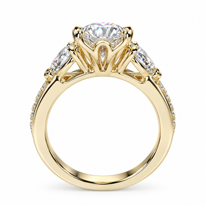 Oval Moissanite Engagement Ring, 14k Yellow Gold Moissanite Cluster Ring, Trillion Cut Accent Stones And Round Moissanite Ring For Her 7074