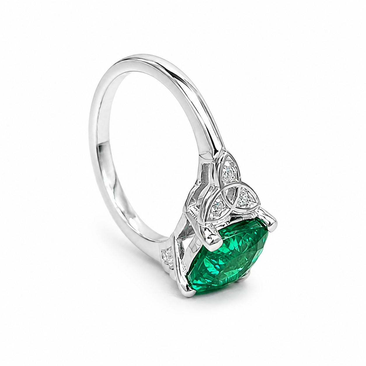 Cushion Cut Emerald Engagement Ring 14K Yellow Gold Green Emerald  Celtic Engagement Rings Moissanite Celtic Gold Wedding Promise Ring #7297