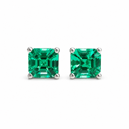 May Birthstone Earrings , Ladies Earrings , Asscher Emerald Studs , 14k Gold Earrings, Mothers Day , Birthday Gift , #8841