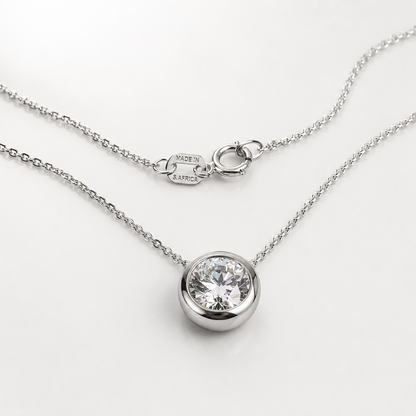 Moissanite Bezel Set Necklace, Moissanite Ladies Necklace,  Round Moissanite Pendant,  Round Bezel Pendant, 14K White Gold #6747 #6748