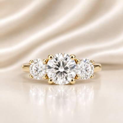 2.50 CTW Lab Grown Diamond Engagement Ring 14K Solid Gold, Three Stone Lab Created Diamond Wedding Ring, Simple Diamond Bridal Ring