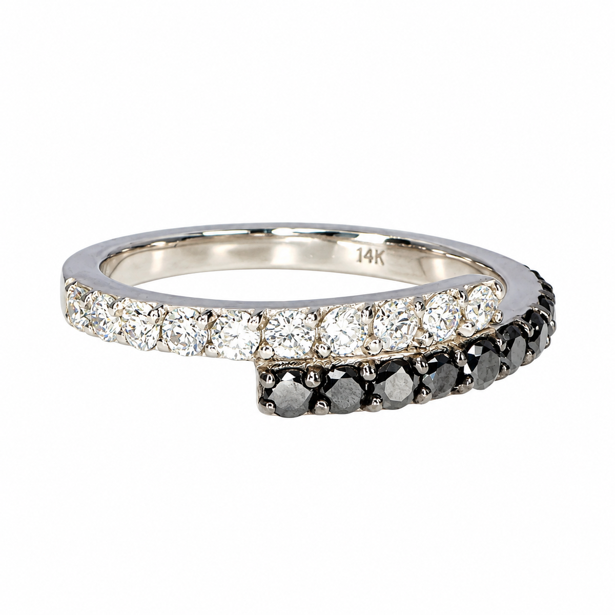 Black Diamond Stacking Band 14K Solid Gold, Bypass Diamond Ring, Black Diamond Band, Dainty Diamond Wedding Band, Diamond Ring Women