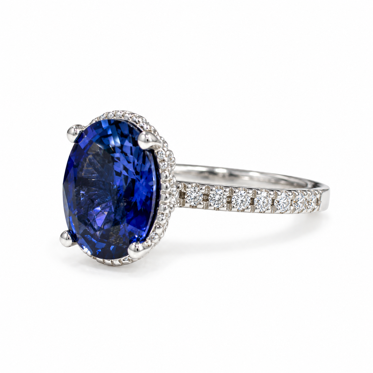 Blue sapphire solitaire engagement ring white gold, Oval shaped sapphire wedding ring, September birthstone jewelry Blue sapphire ring