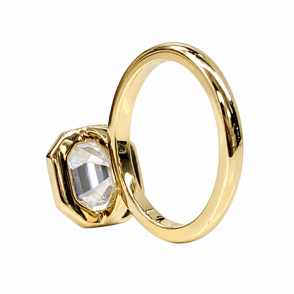 Moissanite Asscher Cut Solitaire Engagement Ring, Asscher Moissanite Bezel Set Wedding Ring, 14k Yellow Gold Solitaire Moissanite Ring #5429