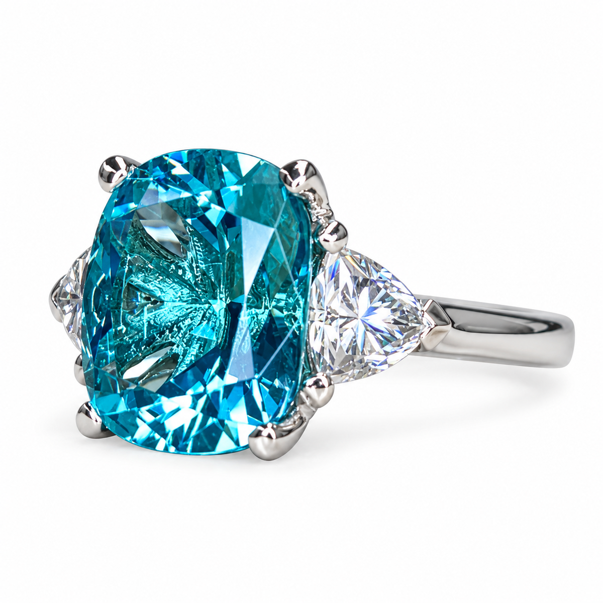 Elongated Cushion Paraiba And Moissanite Engagement Ring,   14k Gold Blue Paraiba Wedding Ring, Moissanite Ring   #6342