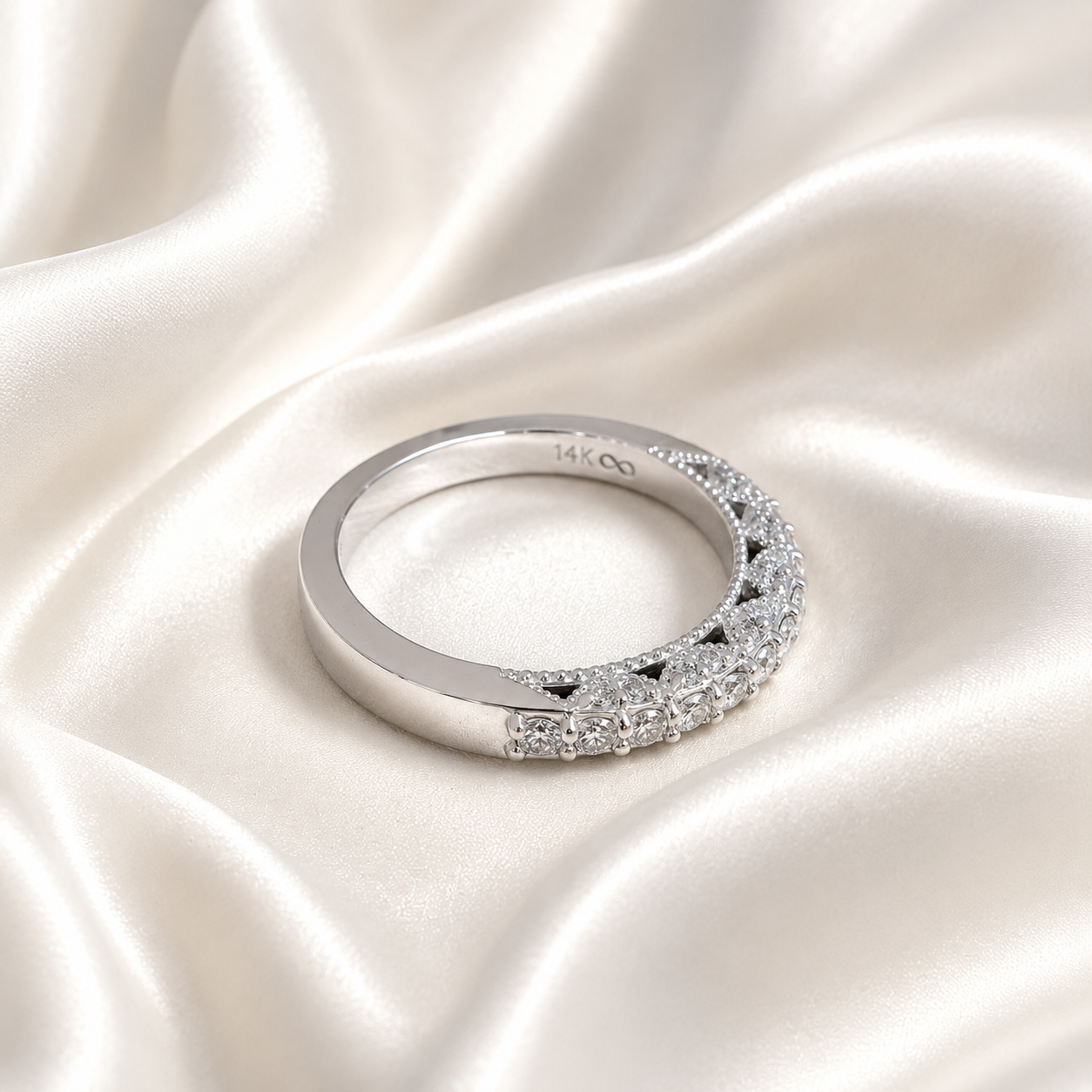 Lab Diamond Wedding Band , Unique Antique Style Lab Grown Diamond Stacking Band 14K Solid Gold , Half Eternity Cluster Diamond Ring #8833