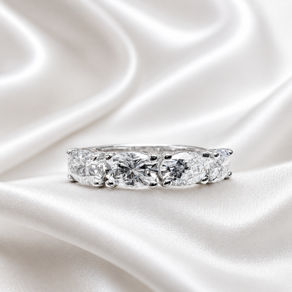Lab grown diamond wedding band, Lab created diamond half eternity band 14k solid gold, 4 stone oval cut diamond ring, cvd diamond ring