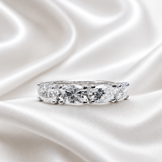 Lab grown diamond wedding band, Lab created diamond half eternity band 14k solid gold, 4 stone oval cut diamond ring, cvd diamond ring