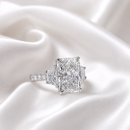 Lab Grown Diamond Engagement Ring 14K Solid Gold, Radiant Cut Three Stone Lab Diamond Wedding Ring, IGI Certified Diamond Ring for Her #8698