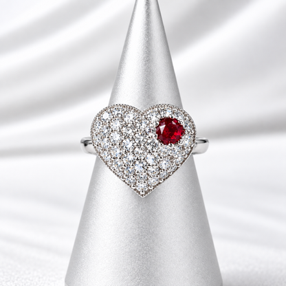 Lab Grown Diamond Heart Ring with Birthstone, Gemstone Accent Heart Ring, Diamond Heart Promise Ring, Romantic Gift for Her #8882