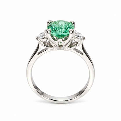 Elongated Cushion Green Paraiba Tourmaline Engagement Ring White Gold Paraiba Moissanite Engagement Ring Unique Vintage Wedding Ring #7371