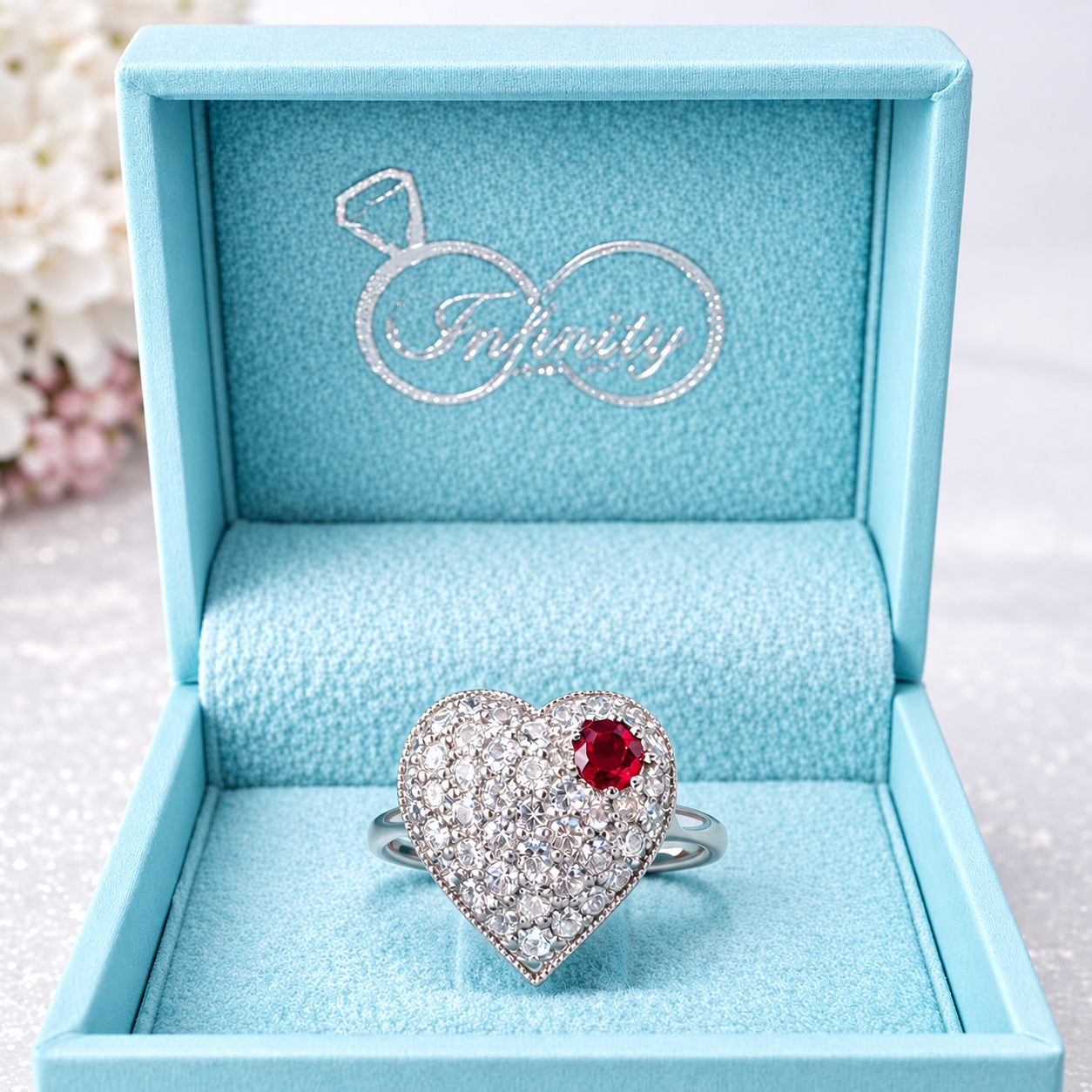 Lab Grown Diamond Heart Ring with Birthstone, Gemstone Accent Heart Ring, Diamond Heart Promise Ring, Romantic Gift for Her #8882