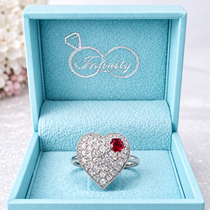 Lab Grown Diamond Heart Ring with Birthstone, Gemstone Accent Heart Ring, Diamond Heart Promise Ring, Romantic Gift for Her #8882