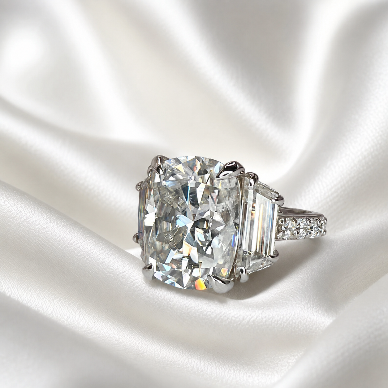 7 carat Elongated Cushion Cut Moissanite Engagement Ring 14K Gold Three Stone Bridal Ring #7879