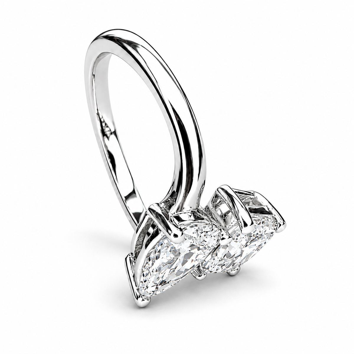 Toi et Moi Pear Radiant Cut and Pear Shape Lab Diamond Ring, 2.00 CTW 14k Gold Engagement Promise #8868
