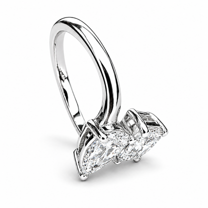 Toi et Moi Pear Radiant Cut and Pear Shape Lab Diamond Ring, 2.00 CTW 14k Gold Engagement Promise #8868