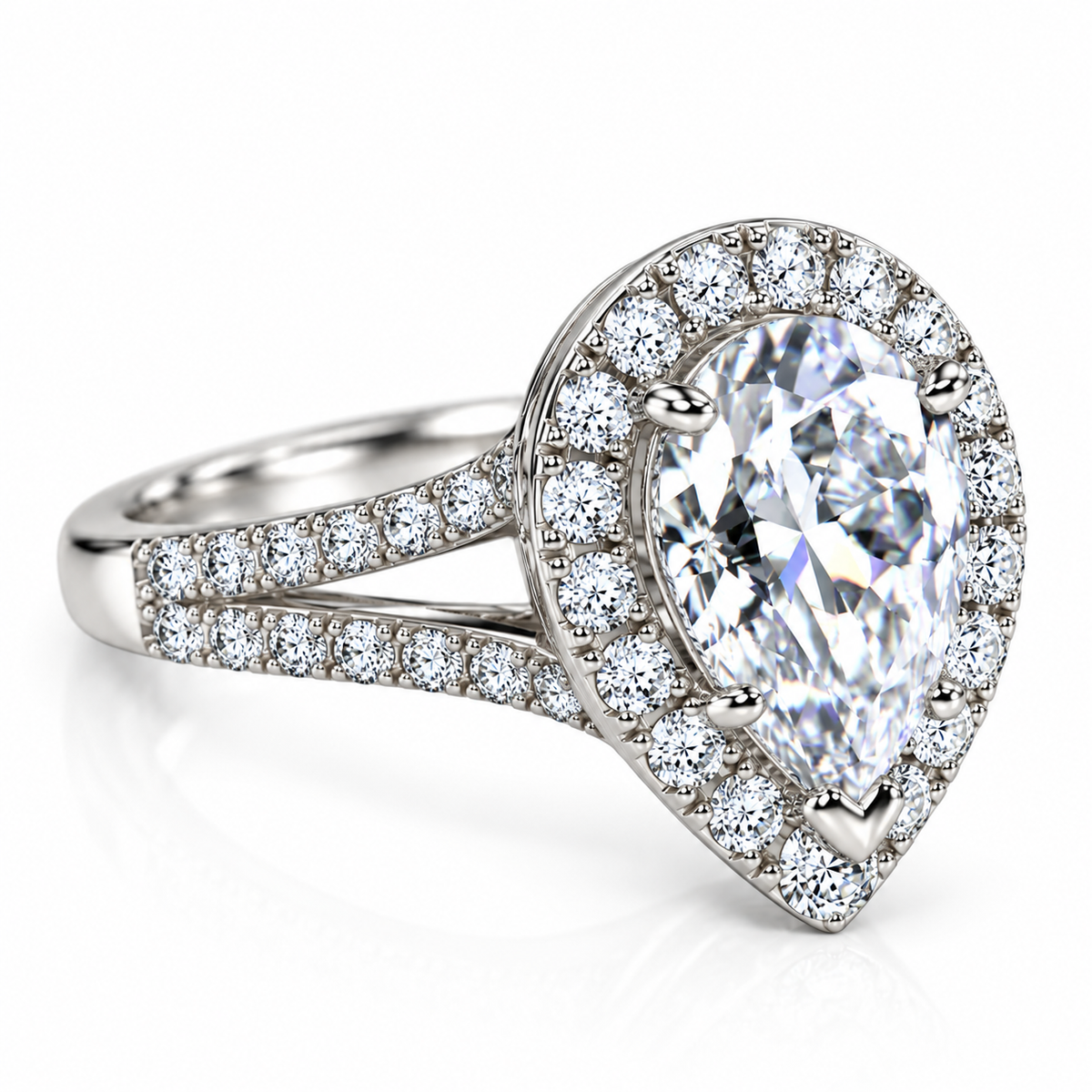 Certified Moissanite Pear Shape And Moissanite Halo 3.00ctw.  Engagement Wedding Anniversary Ring  14K White Gold