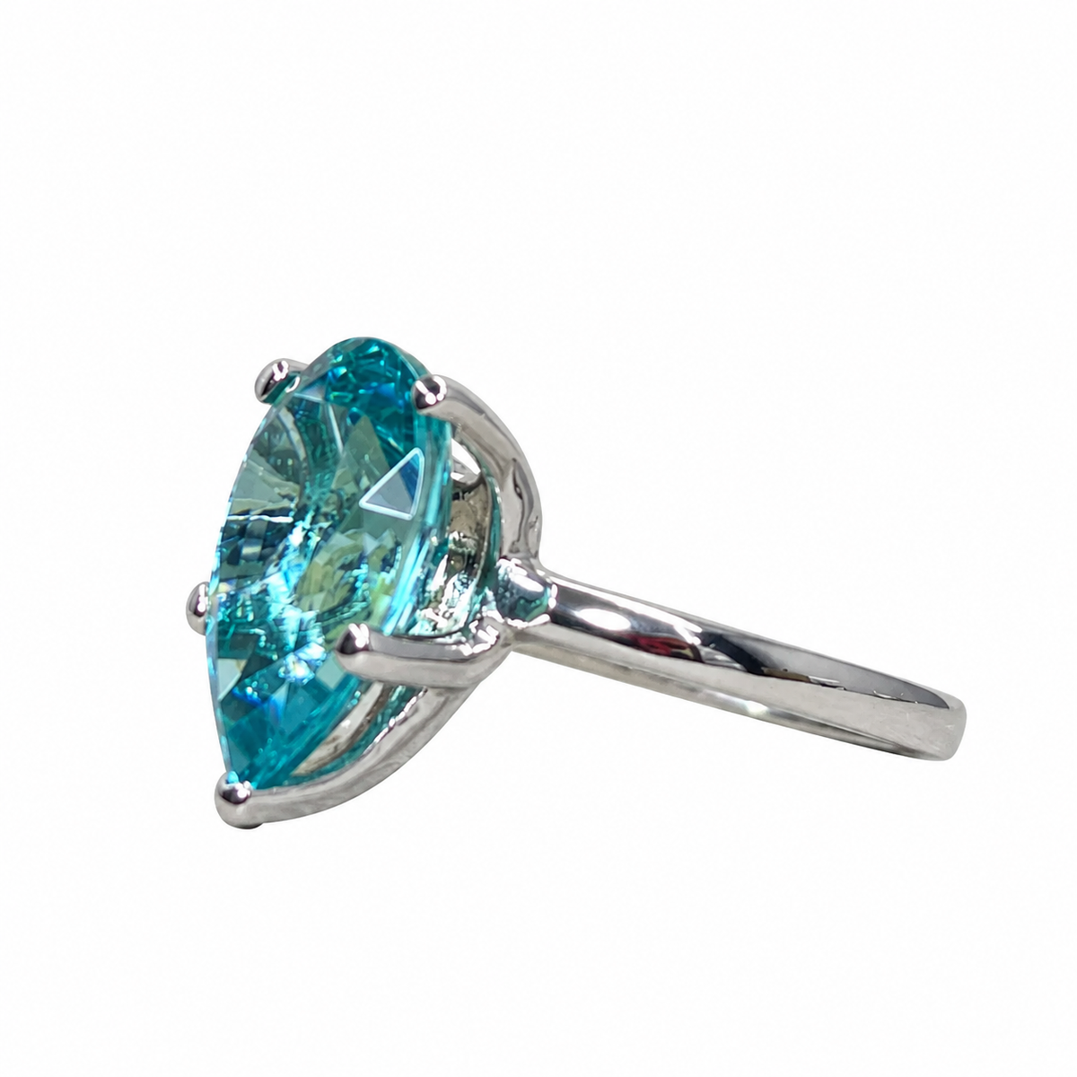 Neon Blue Paraiba Engagement Ring / Pear Shape Solitaire  / Paraiba Wedding Ring / 14k White Gold / #6418
