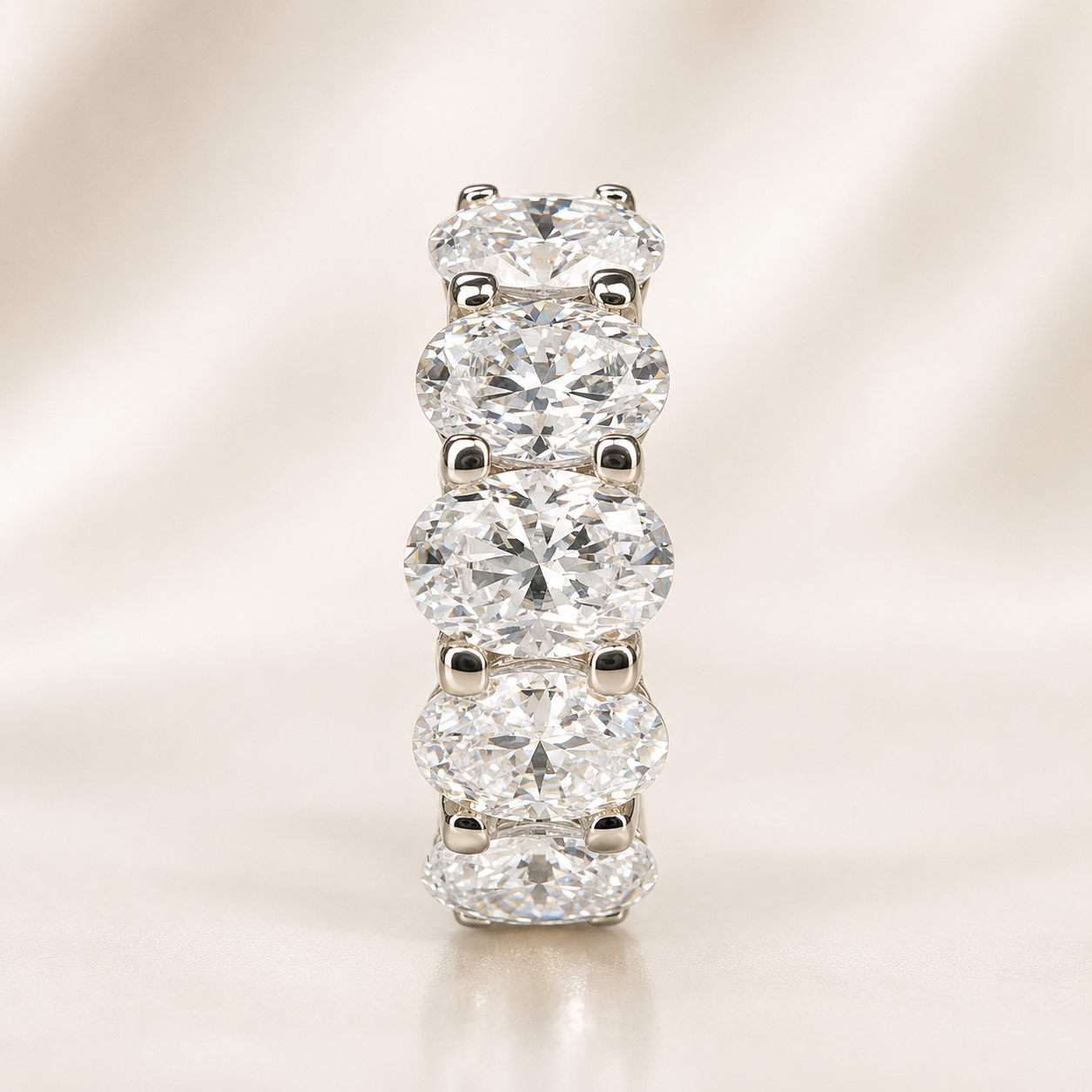 Lab grown diamond wedding band, Lab created diamond half eternity band 14k solid gold, 5 stone oval cut diamond ring, cvd diamond ring
