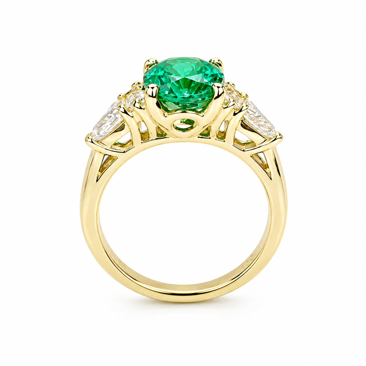 Oval Cut Emerald Engagement Ring, 14k Gold Oval Cut Emerald And Pear Moissanite Wedding Ring, Pear And Round Cluster Moissanite Ring  #7142