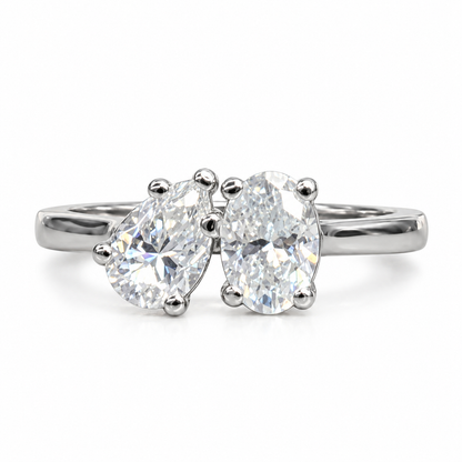 Toi et Moi Ring, Two Stone Engagement Ring, Birthstone Ring, Oval and Pear Ring, Unique Engagement Ring, Anniversary Ring,  Love Ring, #7312