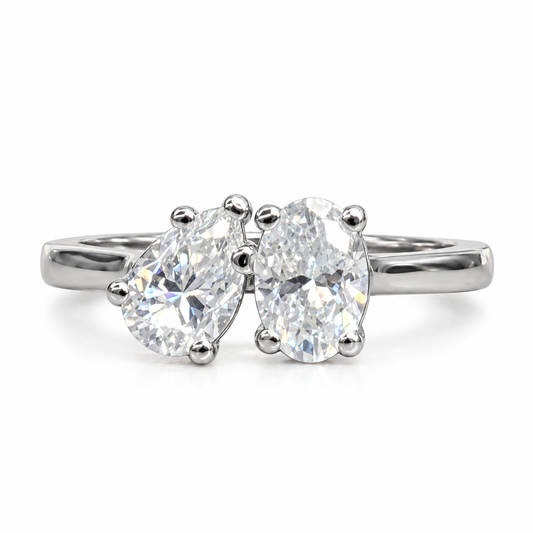 Toi et Moi Ring, Two Stone Engagement Ring, Birthstone Ring, Oval and Pear Ring, Unique Engagement Ring, Anniversary Ring,  Love Ring, #7312