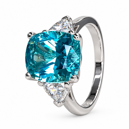 Elongated Cushion Paraiba And Moissanite Engagement Ring,   14k Gold Blue Paraiba Wedding Ring, Moissanite Ring   #6342