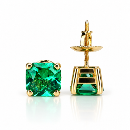 Radiant Cut Stud Earrings / Green Emerald Earrings / Screw Backs / 2.00ctw / 14k Yellow Gold / #6326