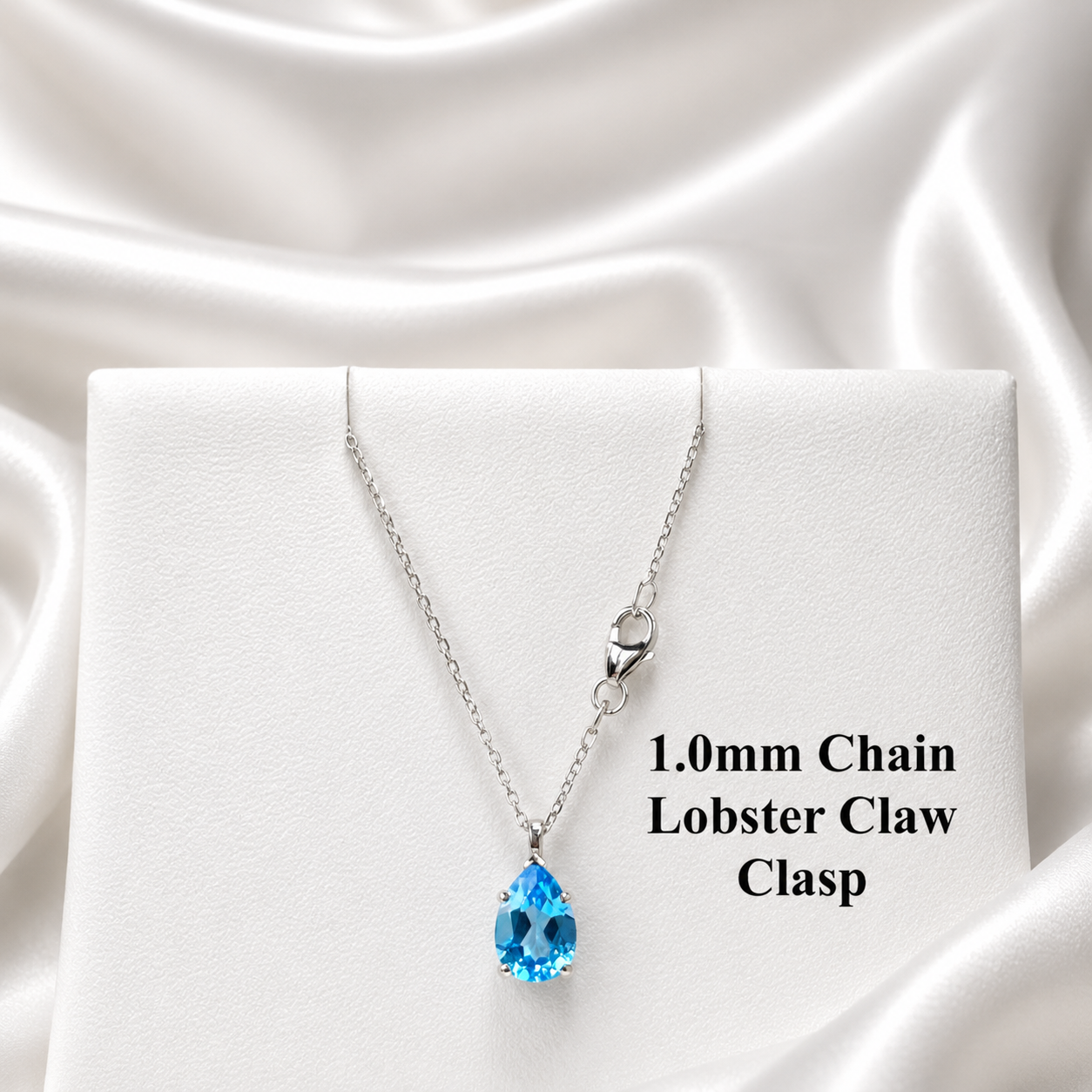 2.00 CTW Pear Shape Natural Swiss Blue Topaz Pendant Necklace , December Birthstone Pear Pendant 14K Solid Gold , Layering Necklace , #8808
