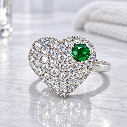 Lab Grown Diamond Heart Ring with Birthstone, Gemstone Accent Heart Ring, Diamond Heart Promise Ring, Romantic Gift for Her #8882