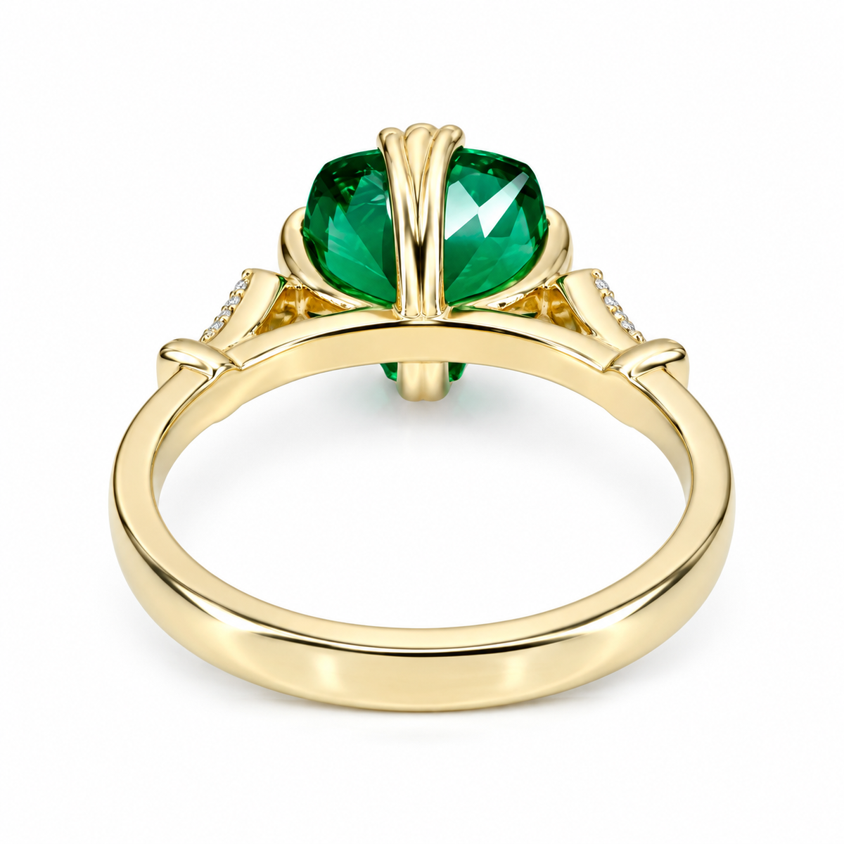 Cushion Cut Emerald And Diamond Engagement Ring, 14k Yellow Gold Cushion Cut Emerald Wedding Ring, Ladies Emerald And Diamond Ring     #5975