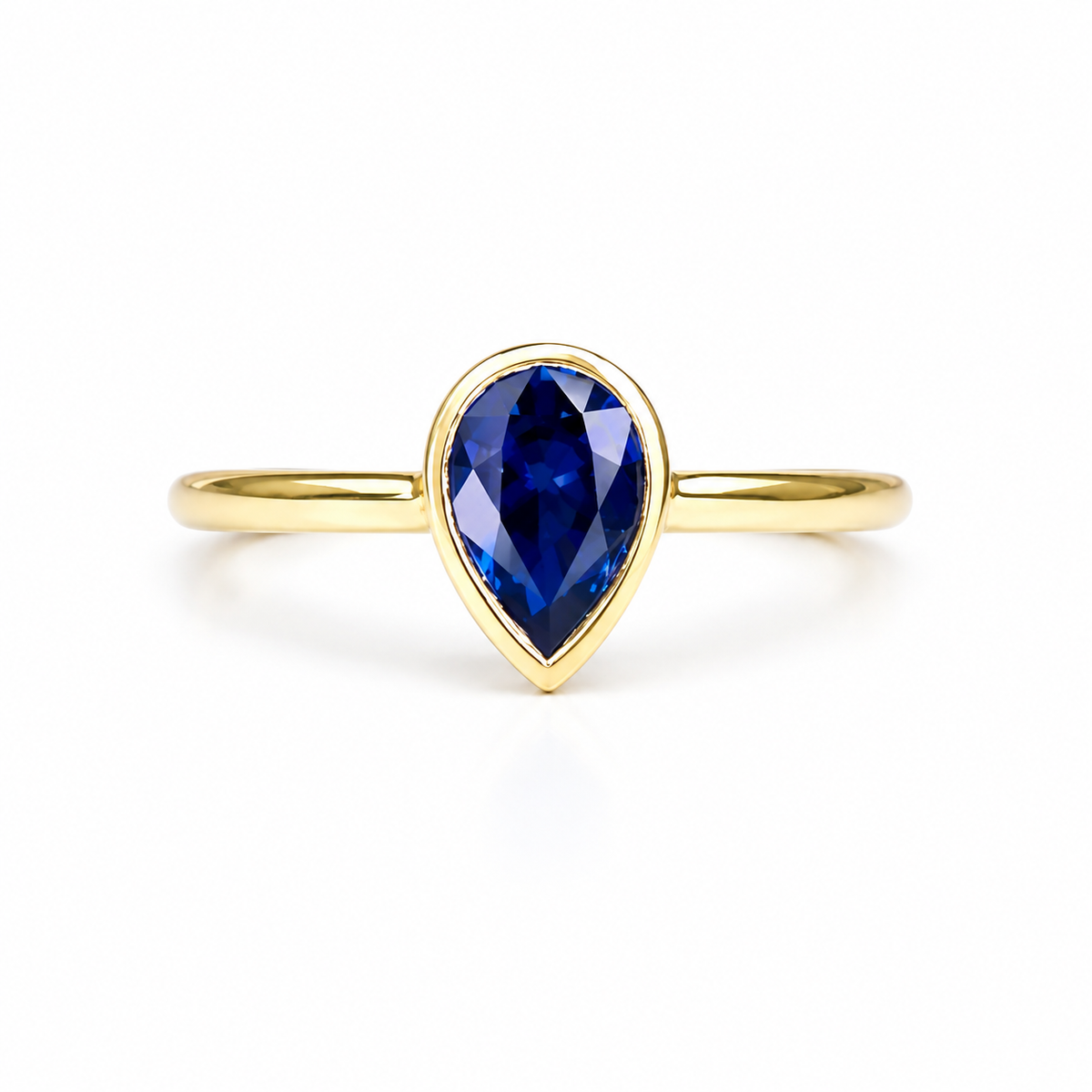 1.50 Ctw Pear Shape Bezel Olive Green Sapphire Engagement Ring in 14k Solid Gold , Modern Birthstone Ring , Dainty Pear Shape Ring #8858