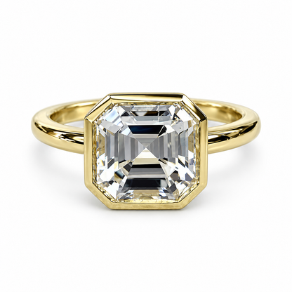 Certified Moissanite Ring, Asscher Cut Moissanite Engagement Ring, Bezel Set Solitaire Ring, Everyday Ring, 14k Gold Ladies Ring