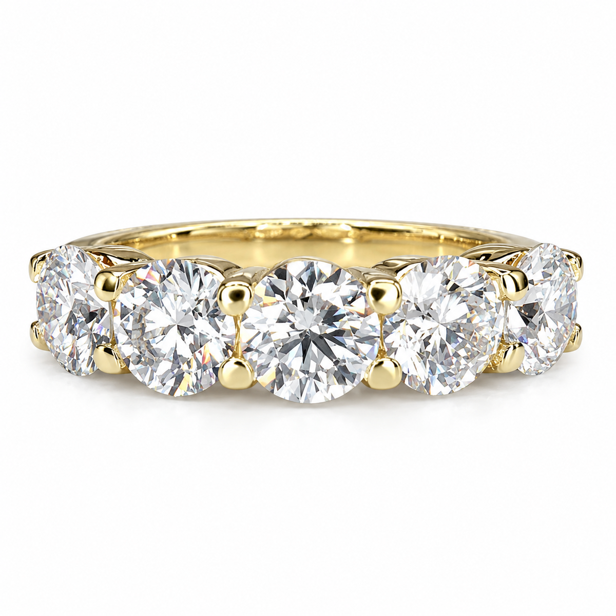 Round 5 Stone Moissanite band 14k white gold, Stacking moissanite wedding band Half eternity moissanite band ring gold matching bands  #7906