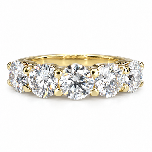 Round 5 Stone Moissanite band 14k white gold, Stacking moissanite wedding band Half eternity moissanite band ring gold matching bands  #7906