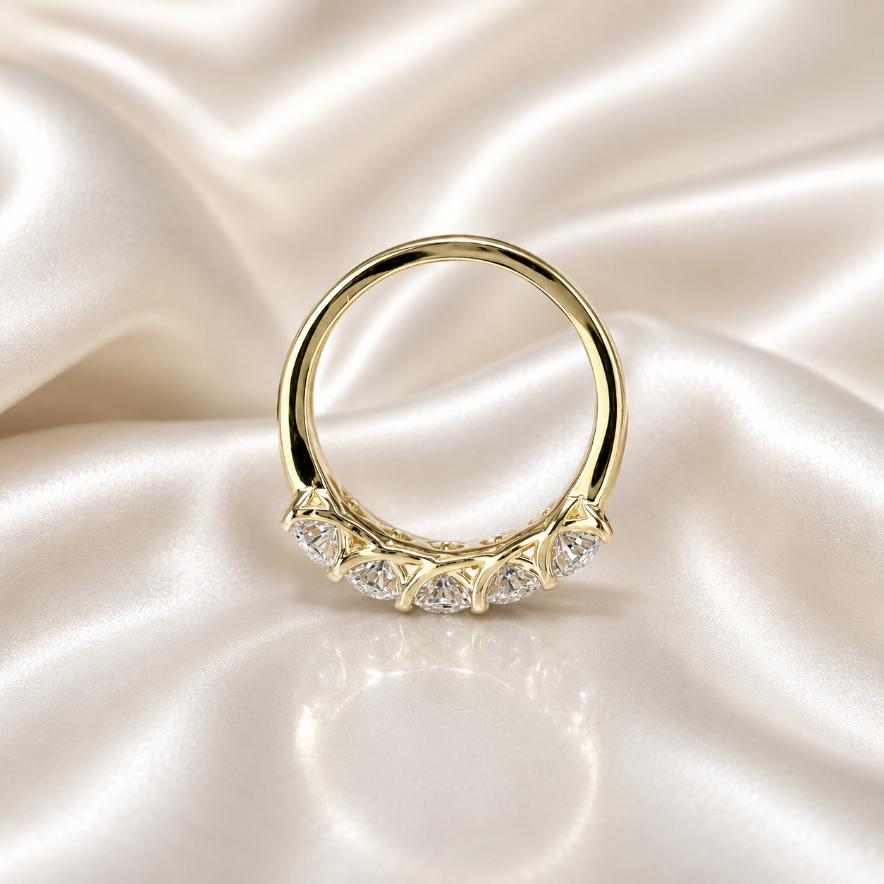 Lab grown diamond wedding band, Lab created diamond half eternity band 14k solid gold, 5 stone oval cut diamond ring, cvd diamond ring