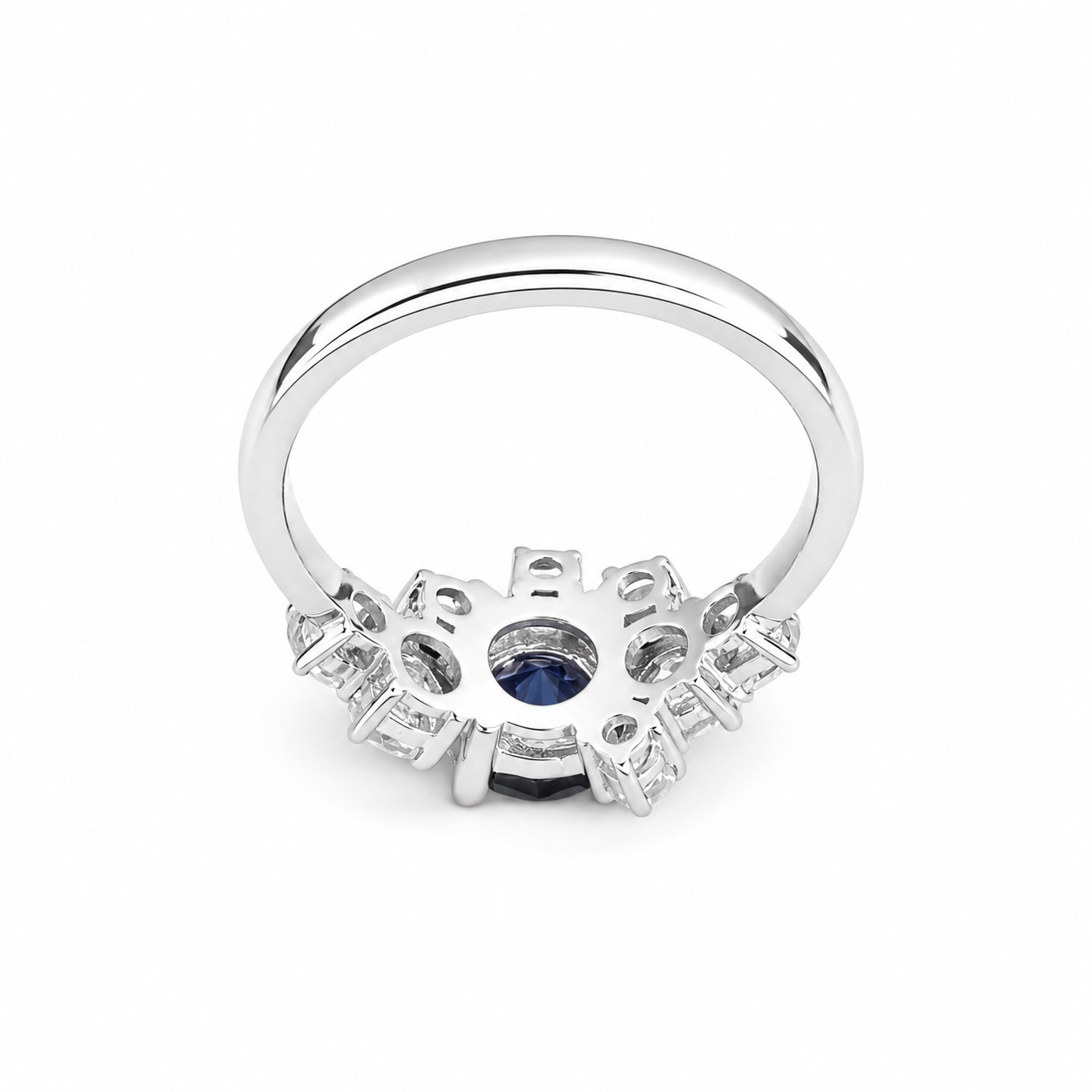 Blue Sapphire and Lab Diamond Geometric Ring 14K Solid Gold, Blue Sapphire Cluster Ring September Birthstone #8800