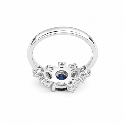 Blue Sapphire and Lab Diamond Geometric Ring 14K Solid Gold, Blue Sapphire Cluster Ring September Birthstone #8800