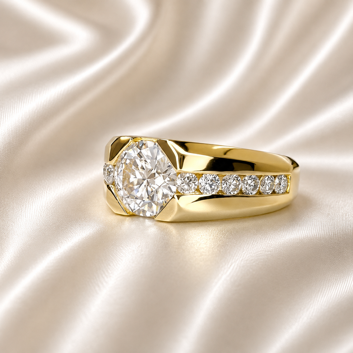 Lab grown diamond mens ring 14k solid gold, half bezel mens diamond ring, Fathers day gift, mens pinky ring, real diamond ring mans